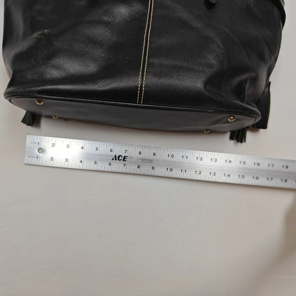 Dooney & Bourke Black Saffiano Leather Tote Bag Shoulder Purse Tassel Gold Tone